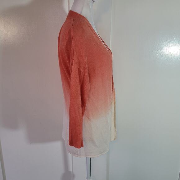 Chico's Size 1 US L 100% Linen Orange White Ombre Open Front Cardigan - Picture 2 of 9